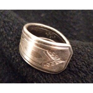 Vintage Silver-Plated Spoon Ring Signed A1 PLus Flower Spear Pattern